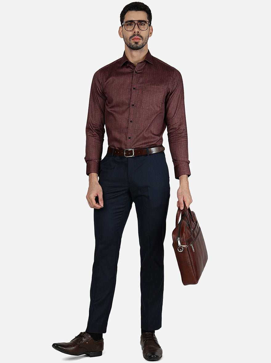 Navy Blue Solid Slim Fit Formal Trouser | Metal