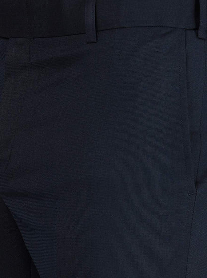 Navy Blue Solid Slim Fit Formal Trouser | Metal