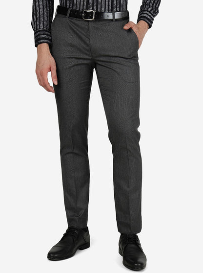 Grey Solid Slim Fit Formal Trouser | Metal