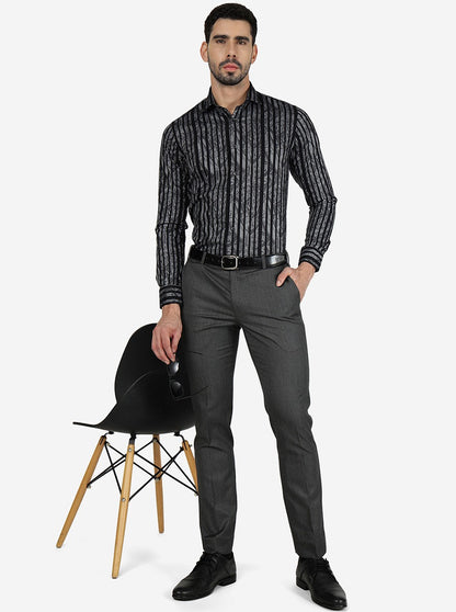 Grey Solid Slim Fit Formal Trouser | Metal
