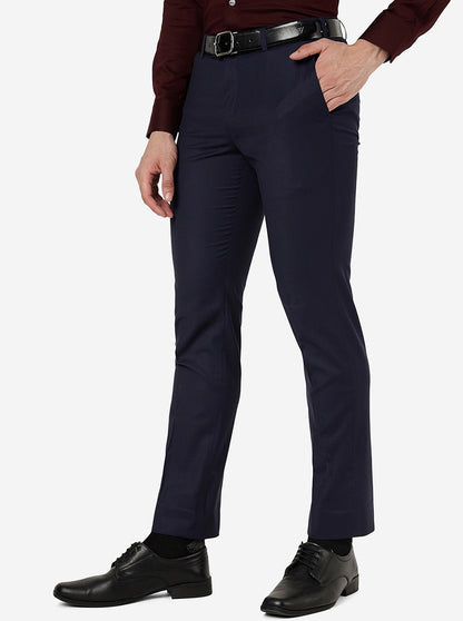 Royal Blue Solid Slim Fit Formal Trouser | Metal
