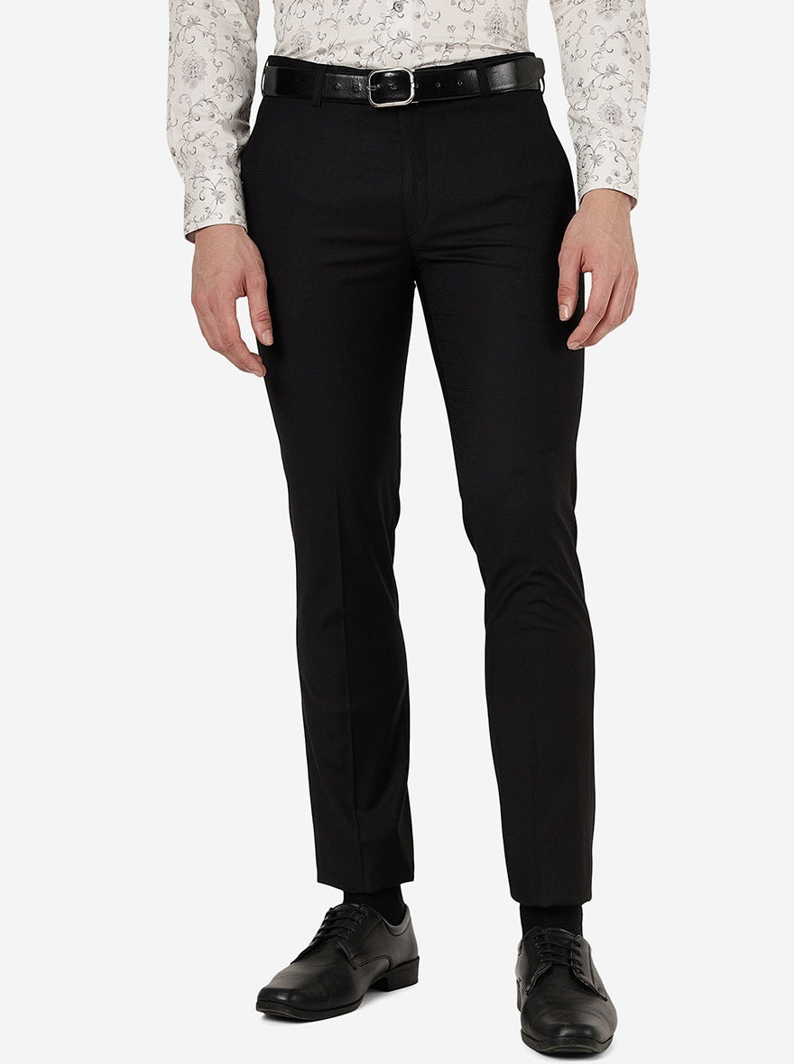 Black Solid Slim Fit Formal Trouser | Metal