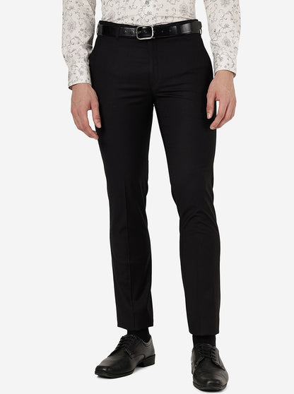 Black Solid Slim Fit Formal Trouser | Metal