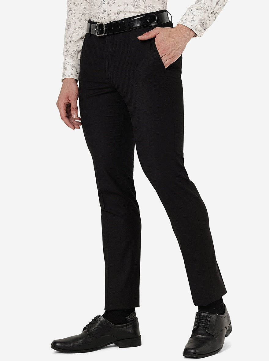 Black Solid Slim Fit Formal Trouser | Metal