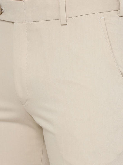 Beige Solid Slim Fit Formal Trouser | JB Studio