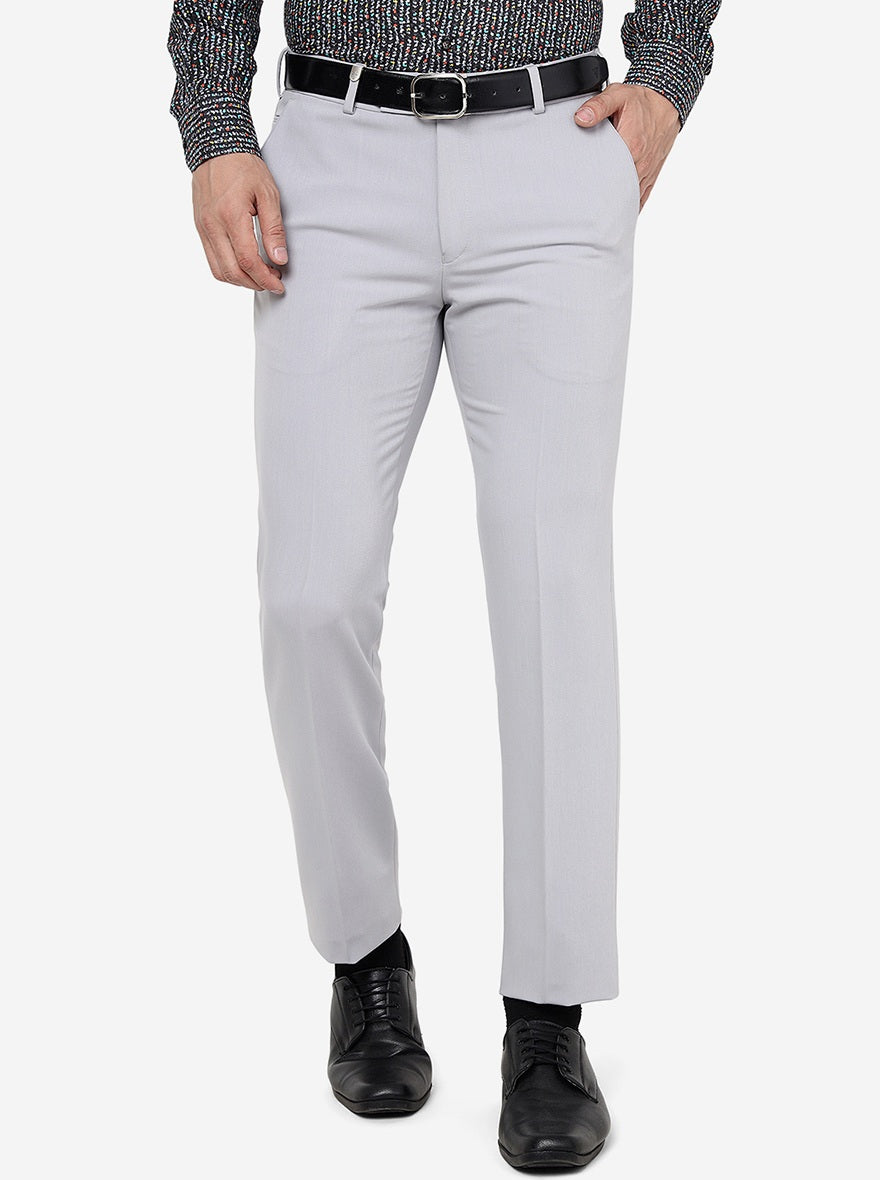 Light Grey Solid Slim Fit Formal Trouser | JB Studio