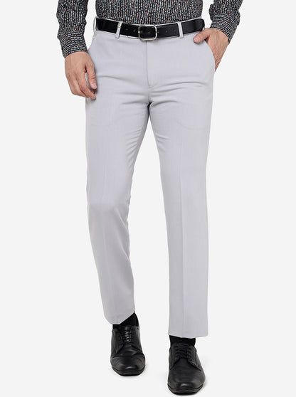 Light Grey Solid Slim Fit Formal Trouser | JB Studio