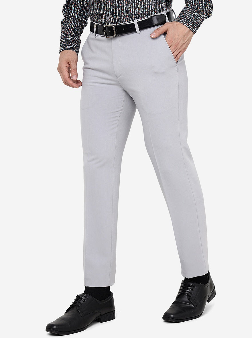 Light Grey Solid Slim Fit Formal Trouser | JB Studio