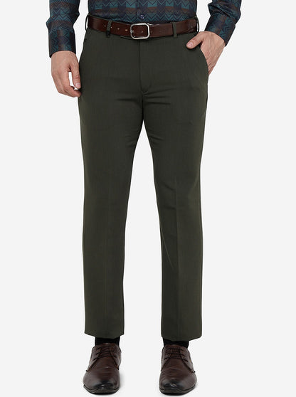 Olive Green Solid Slim Fit Formal Trouser | JB Studio