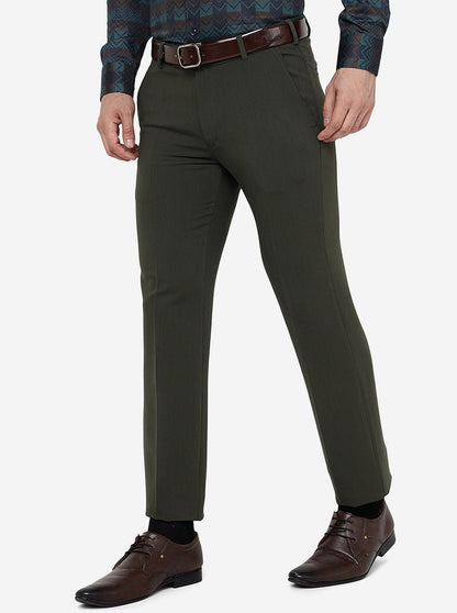 Olive Green Solid Slim Fit Formal Trouser | JB Studio