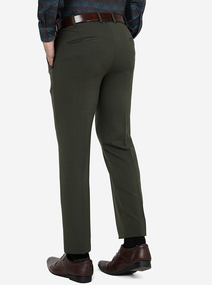 Olive Green Solid Slim Fit Formal Trouser | JB Studio