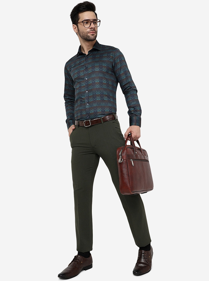 Olive Green Solid Slim Fit Formal Trouser | JB Studio