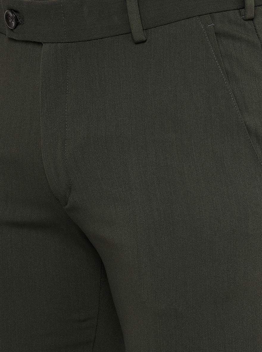 Olive Green Solid Slim Fit Formal Trouser | JB Studio