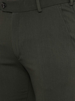 Olive Green Solid Slim Fit Formal Trouser | JB Studio