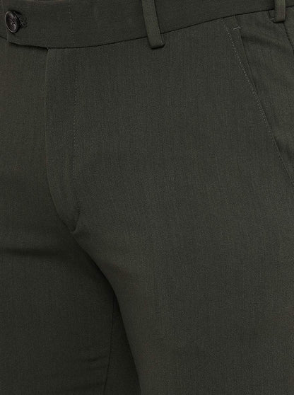 Olive Green Solid Slim Fit Formal Trouser | JB Studio