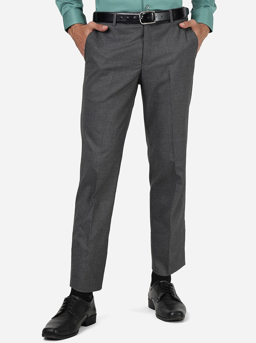 Grey Solid Slim Fit Formal Trouser | Metal