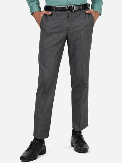 Grey Solid Slim Fit Formal Trouser | Metal