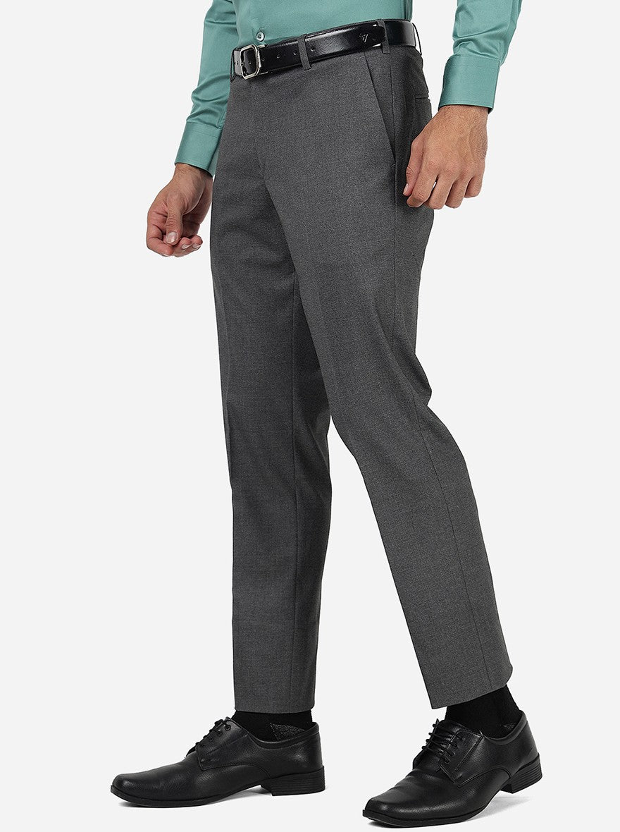 Grey Solid Slim Fit Formal Trouser | Metal