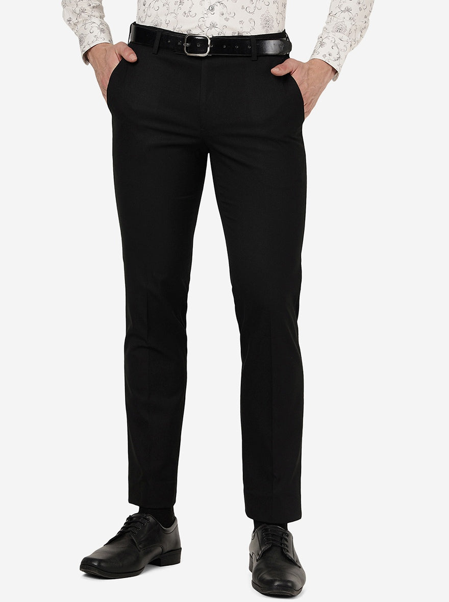 Black Solid Slim Fit Formal Trouser | Metal