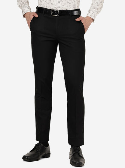 Black Solid Slim Fit Formal Trouser | Metal