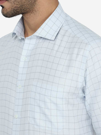 Sky Blue Checked Slim Fit Formal Shirt | Greenfibre