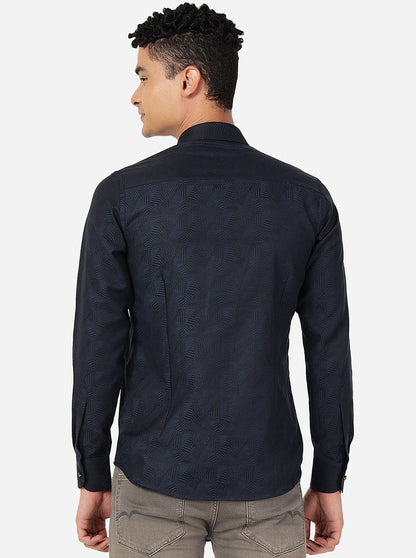 Blue Printed Slim Fit Party Wear Shirt | JB Studio