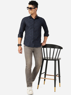 Blue Printed Slim Fit Party Wear Shirt | JB Studio