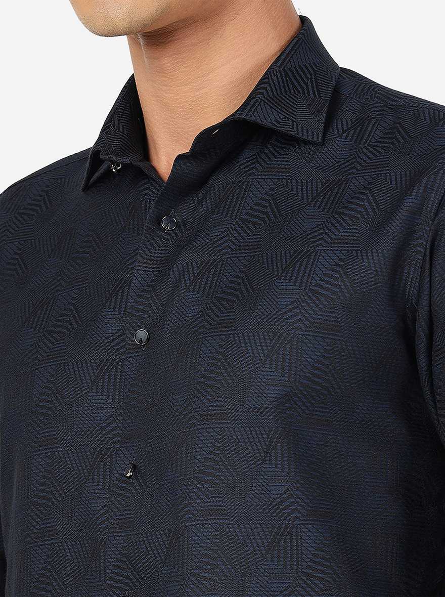 Blue Printed Slim Fit Party Wear Shirt | JB Studio