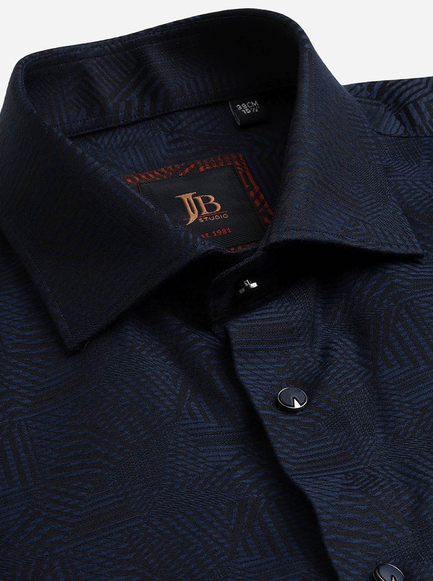 Blue Printed Slim Fit Party Wear Shirt | JB Studio