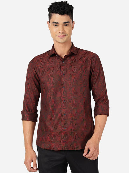 Maroon Printed Slim Fit Party Wear Shirt | JB Studio