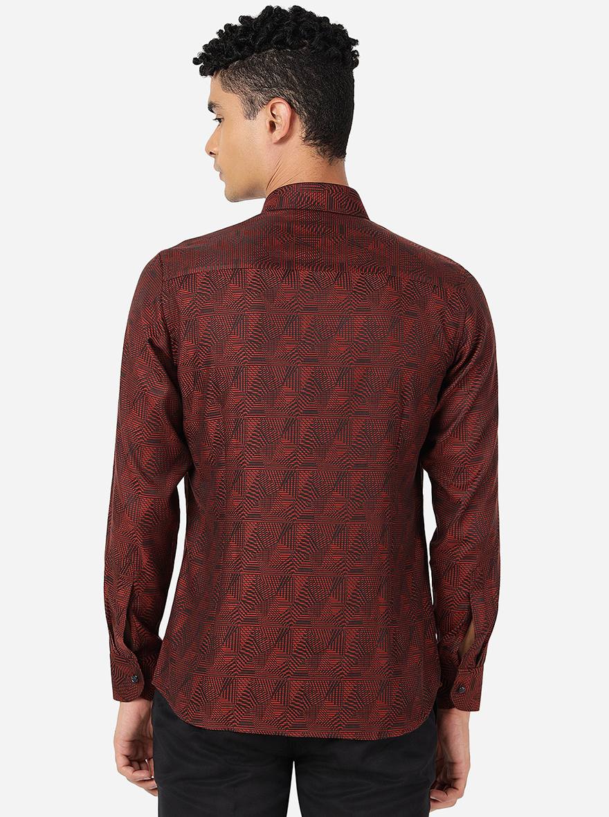 Maroon Printed Slim Fit Party Wear Shirt | JB Studio
