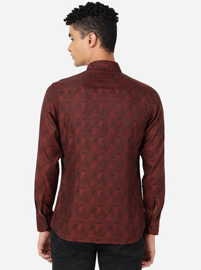 Maroon Printed Slim Fit Party Wear Shirt | JB Studio