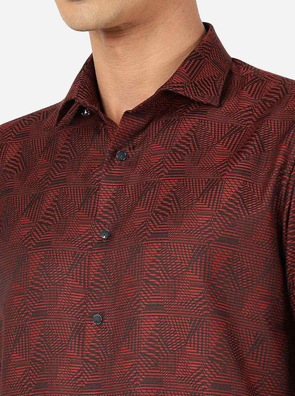 Maroon Printed Slim Fit Party Wear Shirt | JB Studio