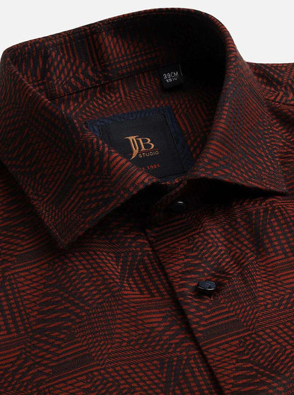 Maroon Printed Slim Fit Party Wear Shirt | JB Studio