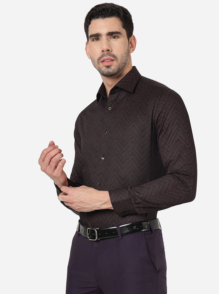 Maroon Printed Slim Fit Party Wear Shirt | Wyre