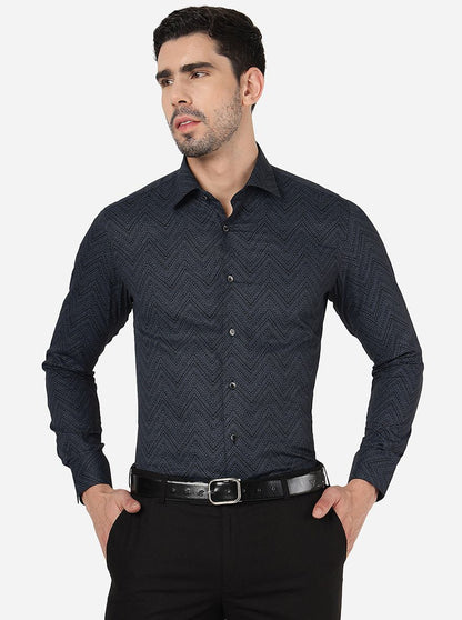 Blue Printed Slim Fit Party Wear Shirt | Wyre