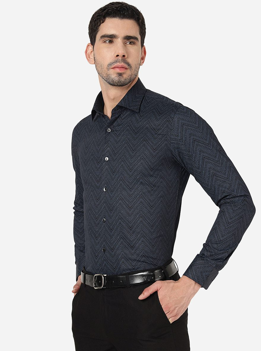 Blue Printed Slim Fit Party Wear Shirt | Wyre
