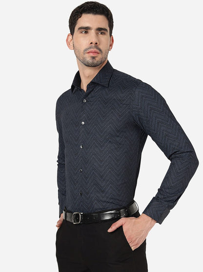 Blue Printed Slim Fit Party Wear Shirt | Wyre
