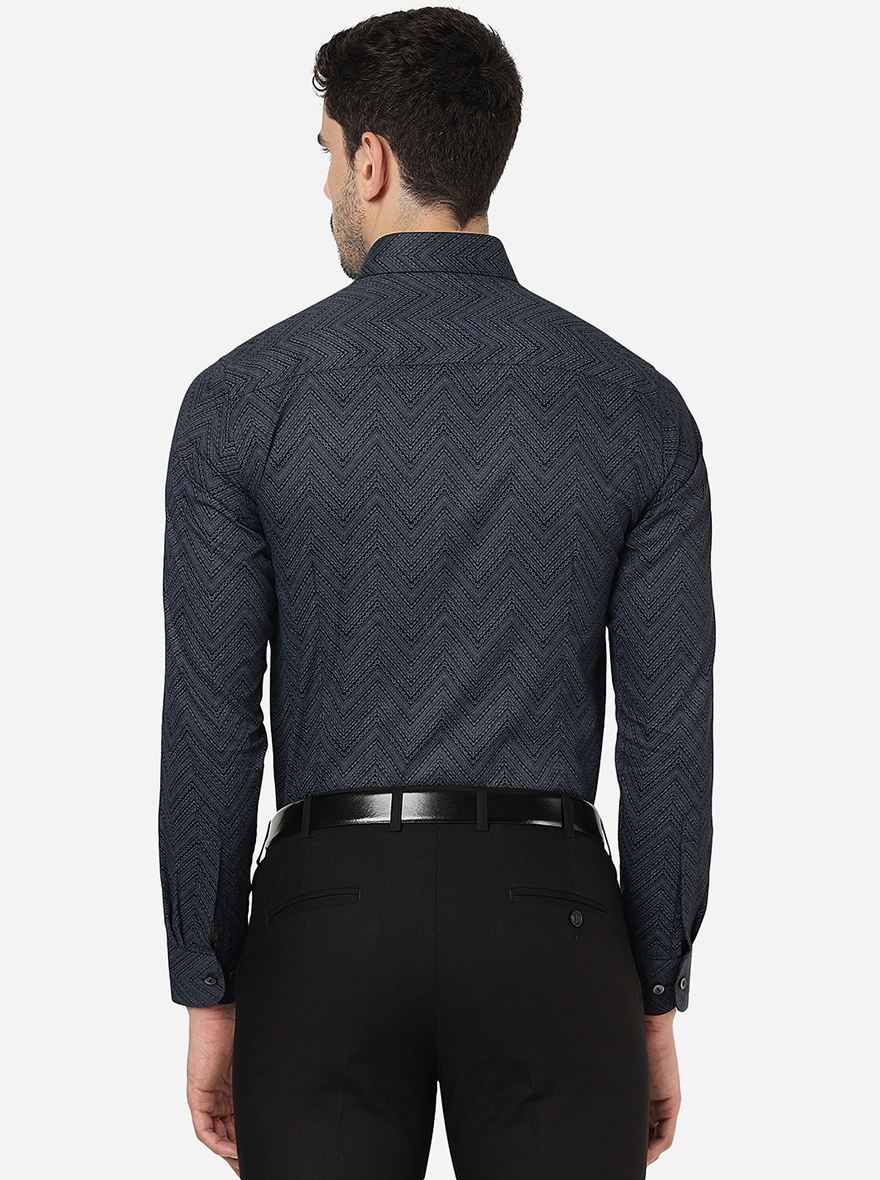 Blue Printed Slim Fit Party Wear Shirt | Wyre