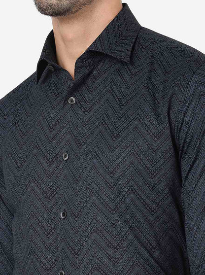 Blue Printed Slim Fit Party Wear Shirt | Wyre