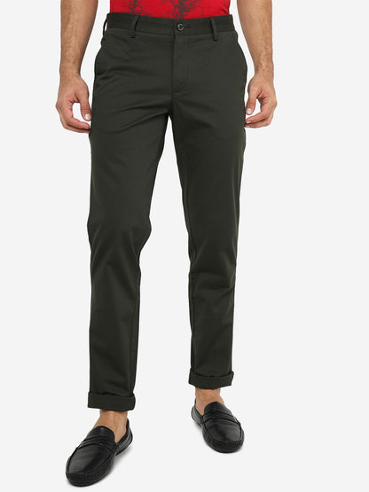 Olive Green Solid Uno Fit Casual Trouser | JadeBlue
