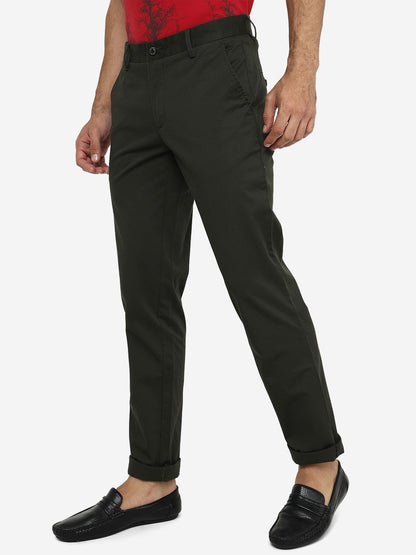 Olive Green Solid Uno Fit Casual Trouser | JadeBlue