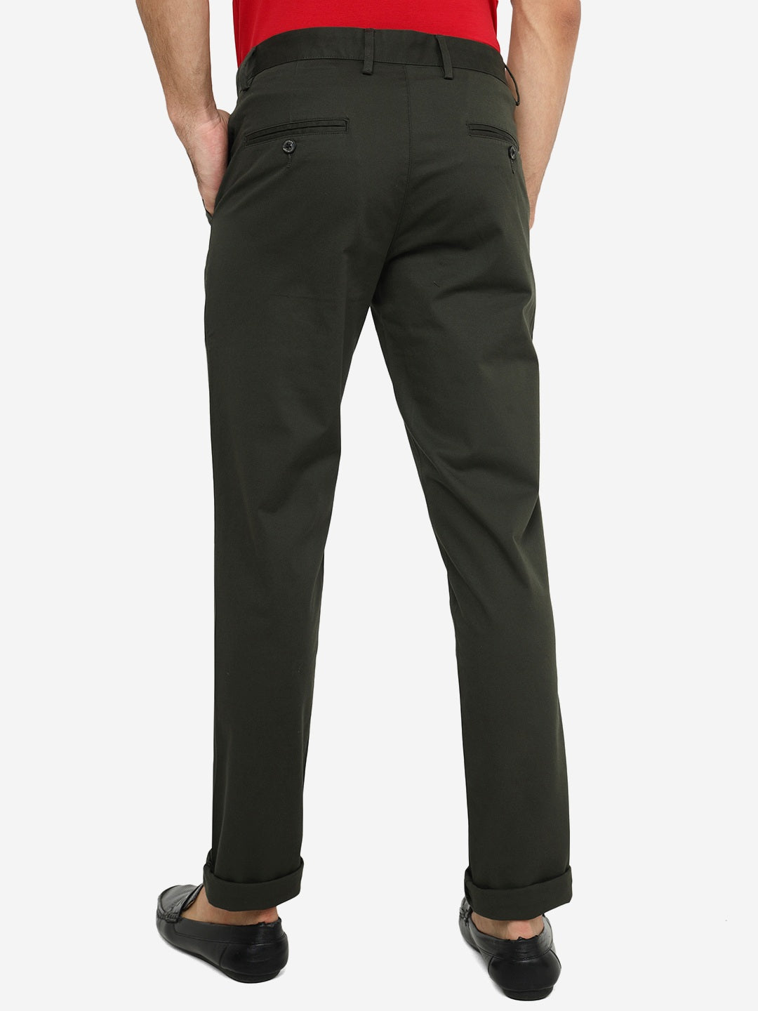Olive Green Solid Uno Fit Casual Trouser | JadeBlue
