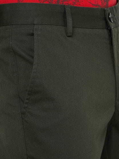 Olive Green Solid Uno Fit Casual Trouser | JadeBlue
