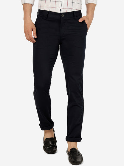 Navy Blue Solid Uno Fit Casual Trouser | JadeBlue