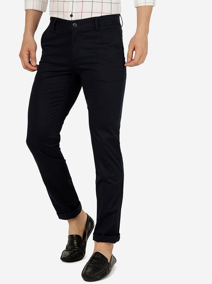 Navy Blue Solid Uno Fit Casual Trouser | JadeBlue