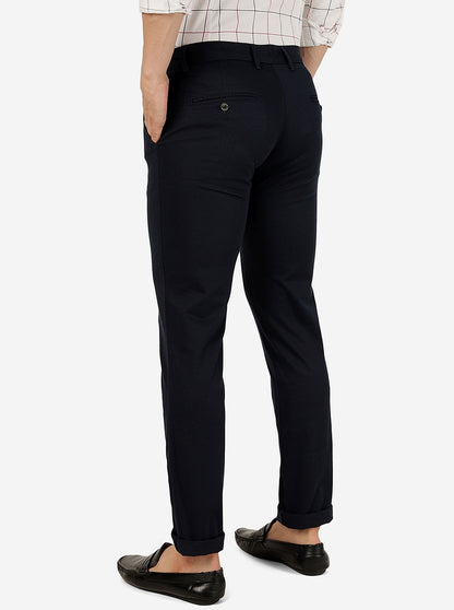 Navy Blue Solid Uno Fit Casual Trouser | JadeBlue