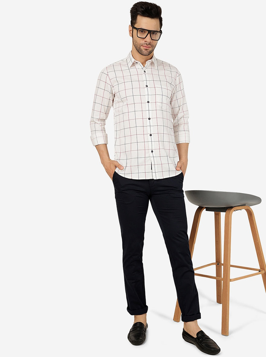Navy Blue Solid Uno Fit Casual Trouser | JadeBlue