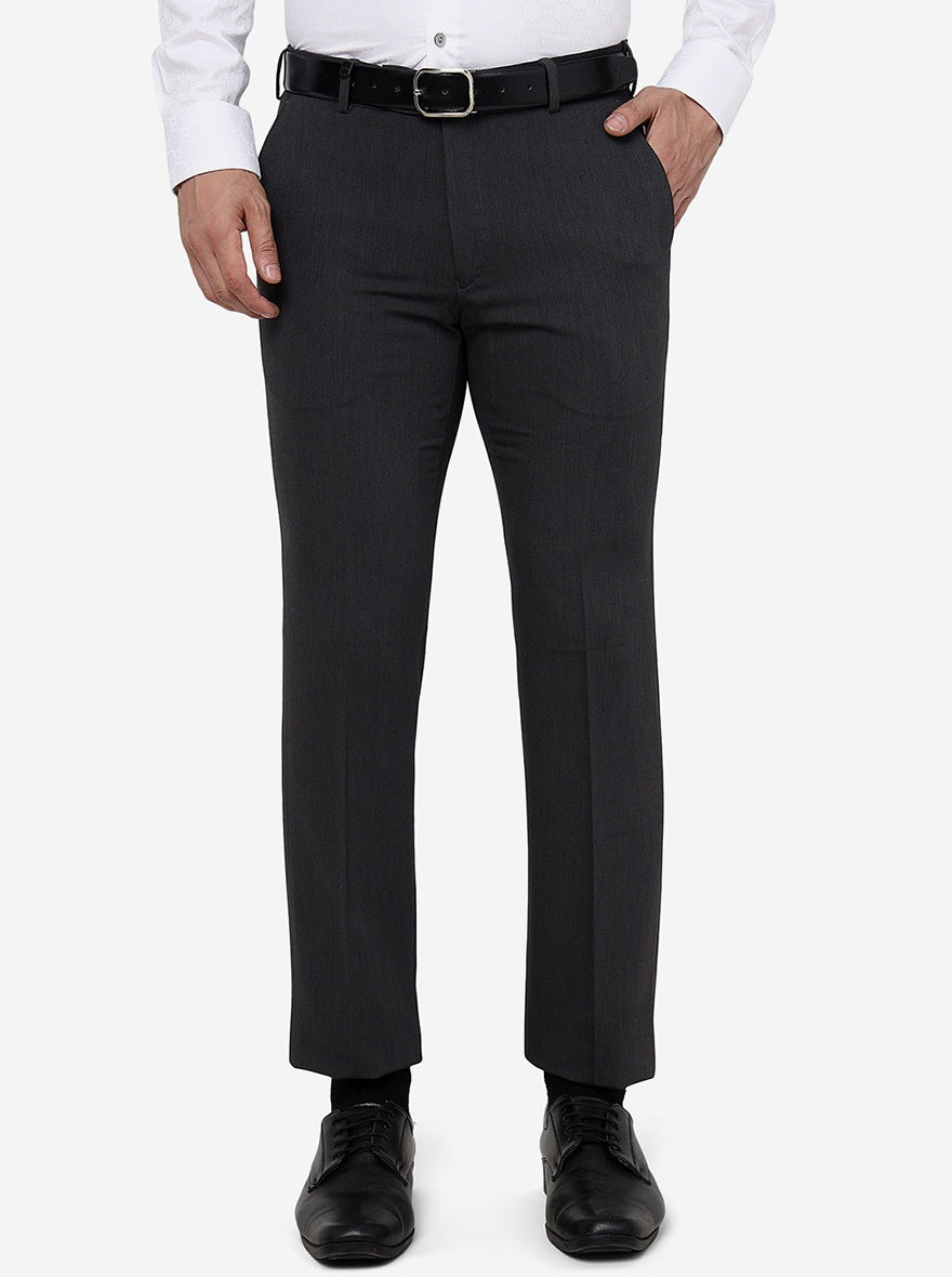 Dark Grey Solid Slim Fit Formal Trouser | JB Studio