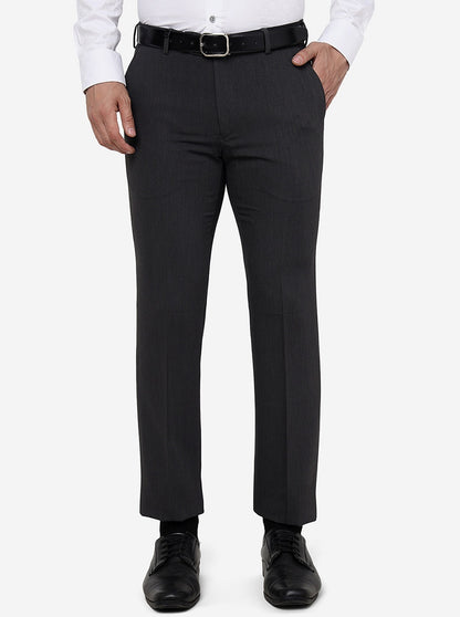 Dark Grey Solid Slim Fit Formal Trouser | JB Studio